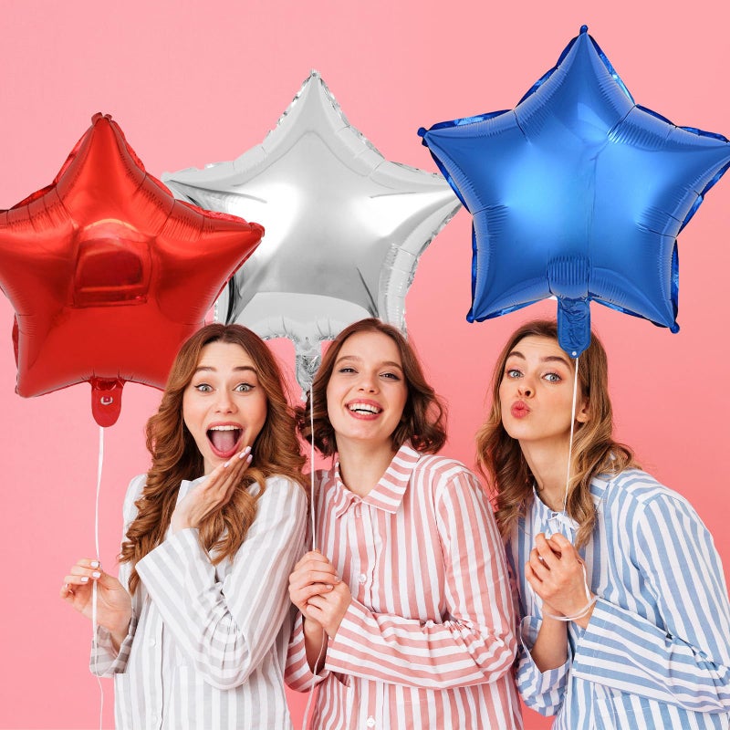 KALOR Blue Red and Silver Star Foil Balloons, 10 Pcs 18 Inch Stars Shape Foil Mylar Balloons for Birthdays, Weddings, Baby Showers, Independence Day Decorations - Image 4